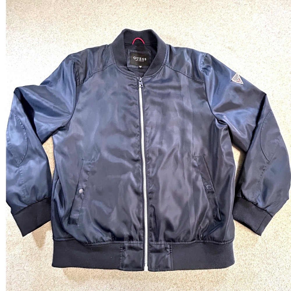 Guess Los Angeles Bomber‎ Jacket Mens XL Navy Blue Zip Up Lightweight Logo Patch